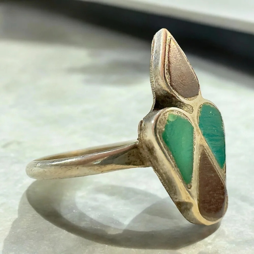 Vintage Native Zuni Sterling Turquoise|Onyx Ring (5.5)